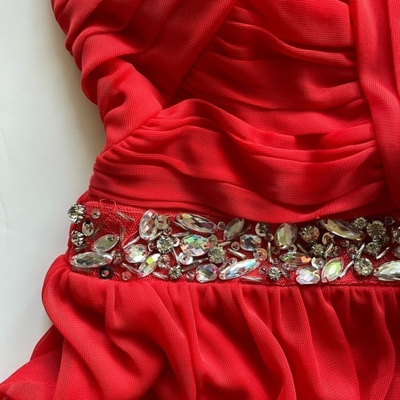 Women Juniors Red Lace Formal Party Bridesmaid Prom Long Maxi Dress Crystals, 7 - Picture 16 of 16